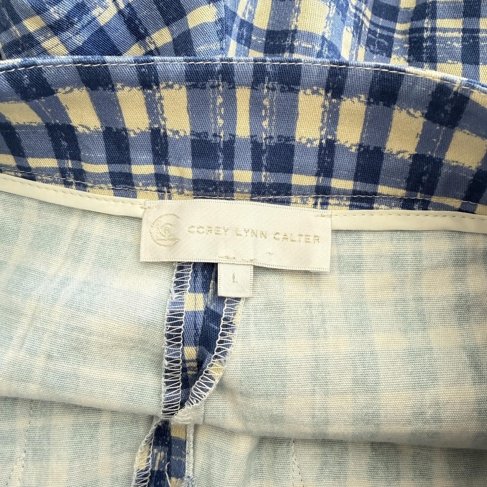 Corey Lynn Calter Anthropologie Gingham Crop Wide Leg Pants Womens L Blue - Picture 5 of 6